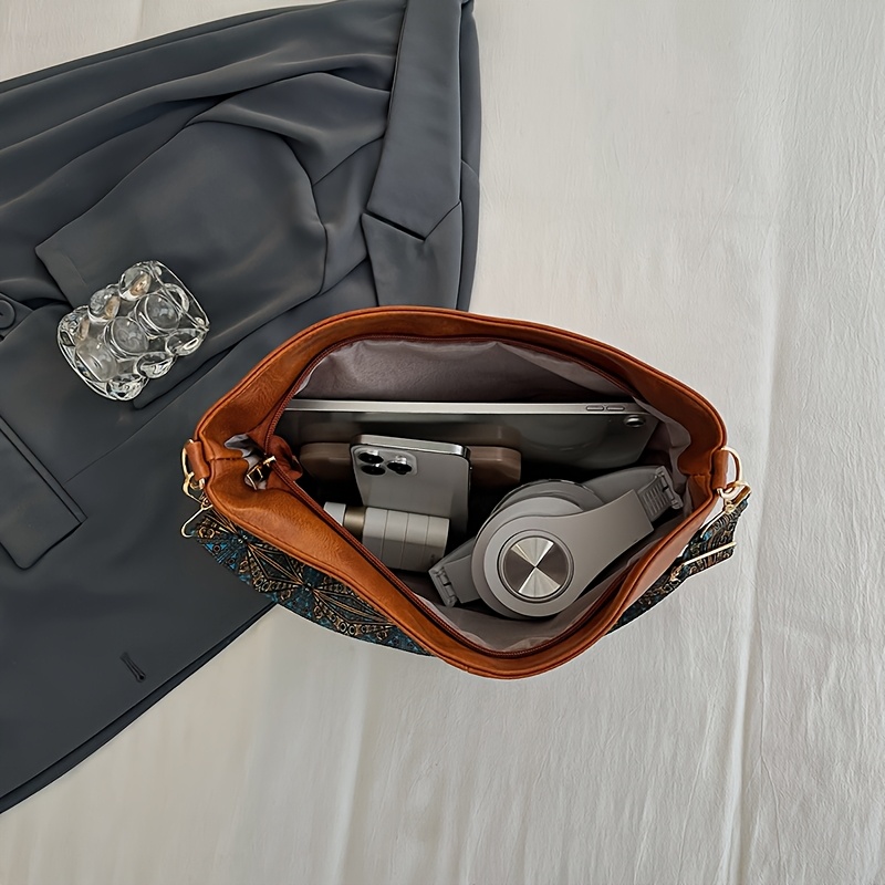dissefa-tech dames emmer tas met brede bloemenriem, elegante bruine schoudertas met ritssluiting en polyester voering - perfect voor dagelijks gebruik, reizen en cadeaus, kleine crossbody tas Productgegevens 10