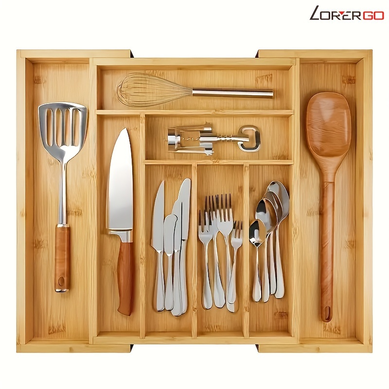 

Loryergo Versatile Bamboo Expandable Drawer Organizer For Cutlery, Adjustable Tray, Wooden Drawer Dividers, Organize Silverware, Cutlery And Knives , Bedroom Or Living Room