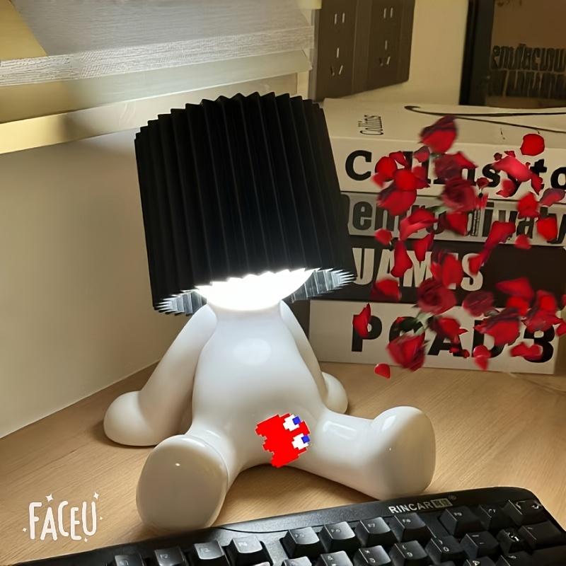 an adjustable usb powered modern cartoon style table lamp with a manual switch solid color lampshade plastic material suitable for bedrooms ideal for valentines day halloween christmas and holiday gifts details 7