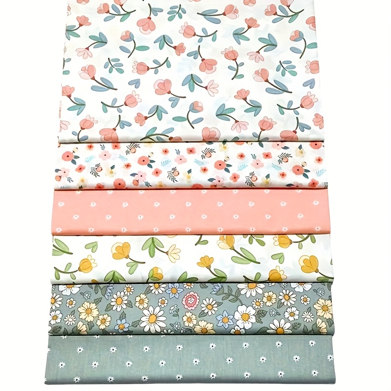 Image of 6pcs Cotton Printed Fabric Blocks | Flower Series, 19.8 Inches X 19.8 Inches, Floral Pattern, Stitching And Sewing Materials For Handicraft Projects