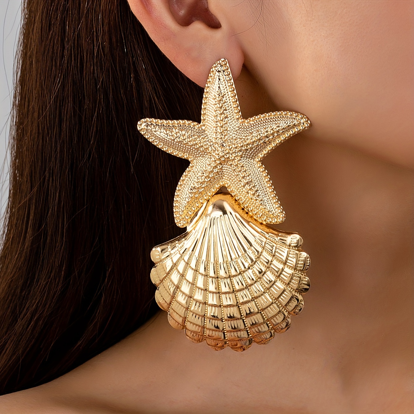 

Chic Ocean-inspired Starfish & Shell Dangle Earrings - Sexy Beach Style, Iron Crafted For Everyday & Vacation Wear