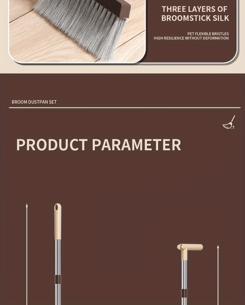 2 in 1 broom and dustpan set with long handle heavy duty stainless steel   for home     mall supermarket cleaning durable hard floor carpet cleaning supplies broom for home dorm room essentials   tool sturdy construction   janitorial staff       materials janitorial staff Product details 10