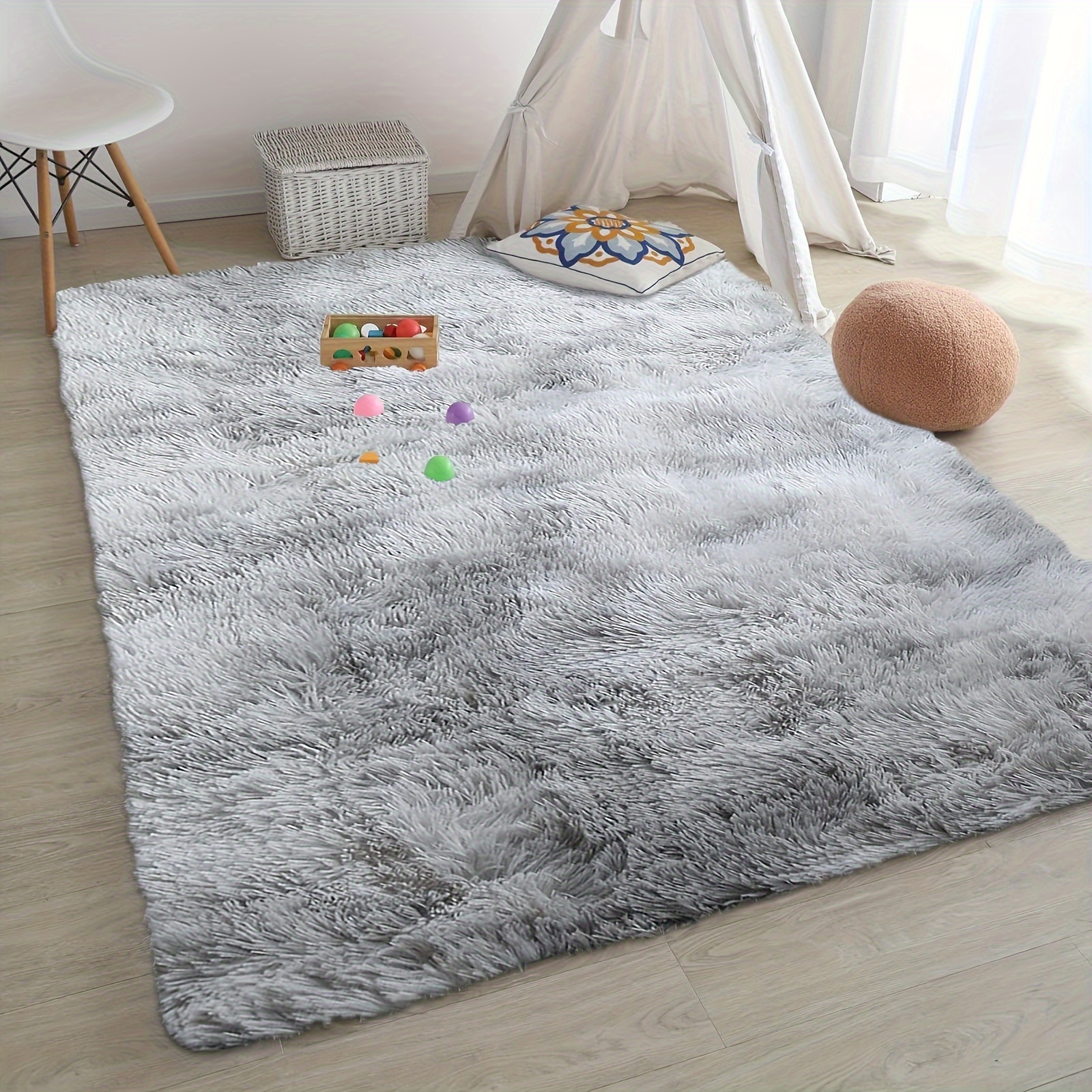 1pc ultra soft shaggy area mat plush fluffy light gray mat 63 x 31 5 ideal for bedroom living room dorm home decor machine washable polyester rectangular tie dye design rugs for living room details 2