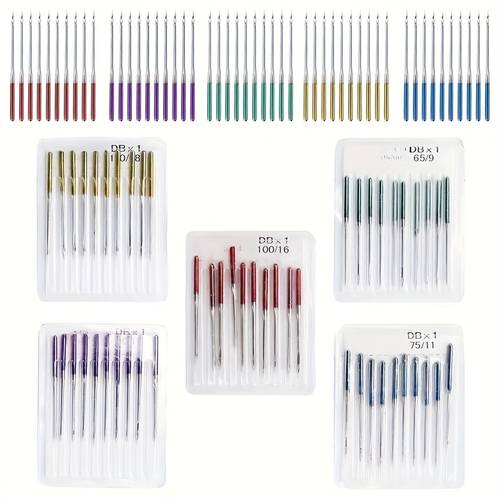 photo de l'article 50 aiguilles industrielles pour machine à coudre - acier durable, aiguilles - , aiguilles polyvalentes pour tissus élastiques, violet/rouge/vert/bleu/jaune vif, couture de - outils de couture de haute qualité