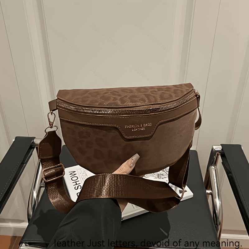 TEMU Vintage Premium Leopard Print Chest Bag, Made Of Durable And Stylish Textured Fabric. Features Adjustable And Widened Shoulder Straps To Reduce