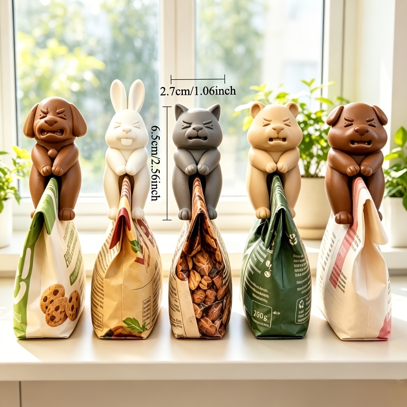 TEMU Pinzas selladoras creativas 3D del Escuadrón de Animales para snacks - Mascotas adorables surtidas: Cachorro, , Gato , Oso - Pinzas selladoras