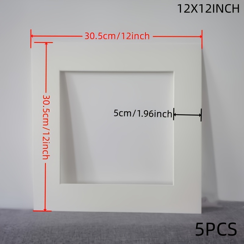 TEMU 5 Stück quadratische Papier-Fotorahmen-Passepartouts, Fotokarton, 8x8 Zoll / 10x10 Zoll / 12x12 Zoll, 5 cm Rand, Rahmeneinlage Pappe, geeignet