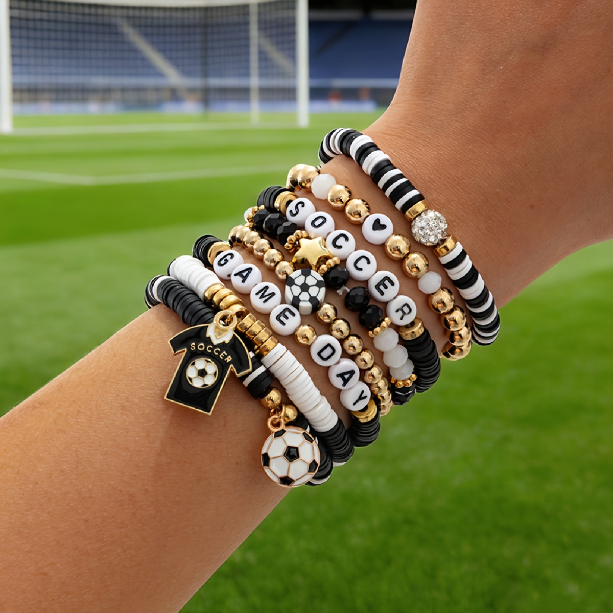 TEMU 8 bracelets ballon de football noir et doré, bracelet polyvalent exclusif pour les fans