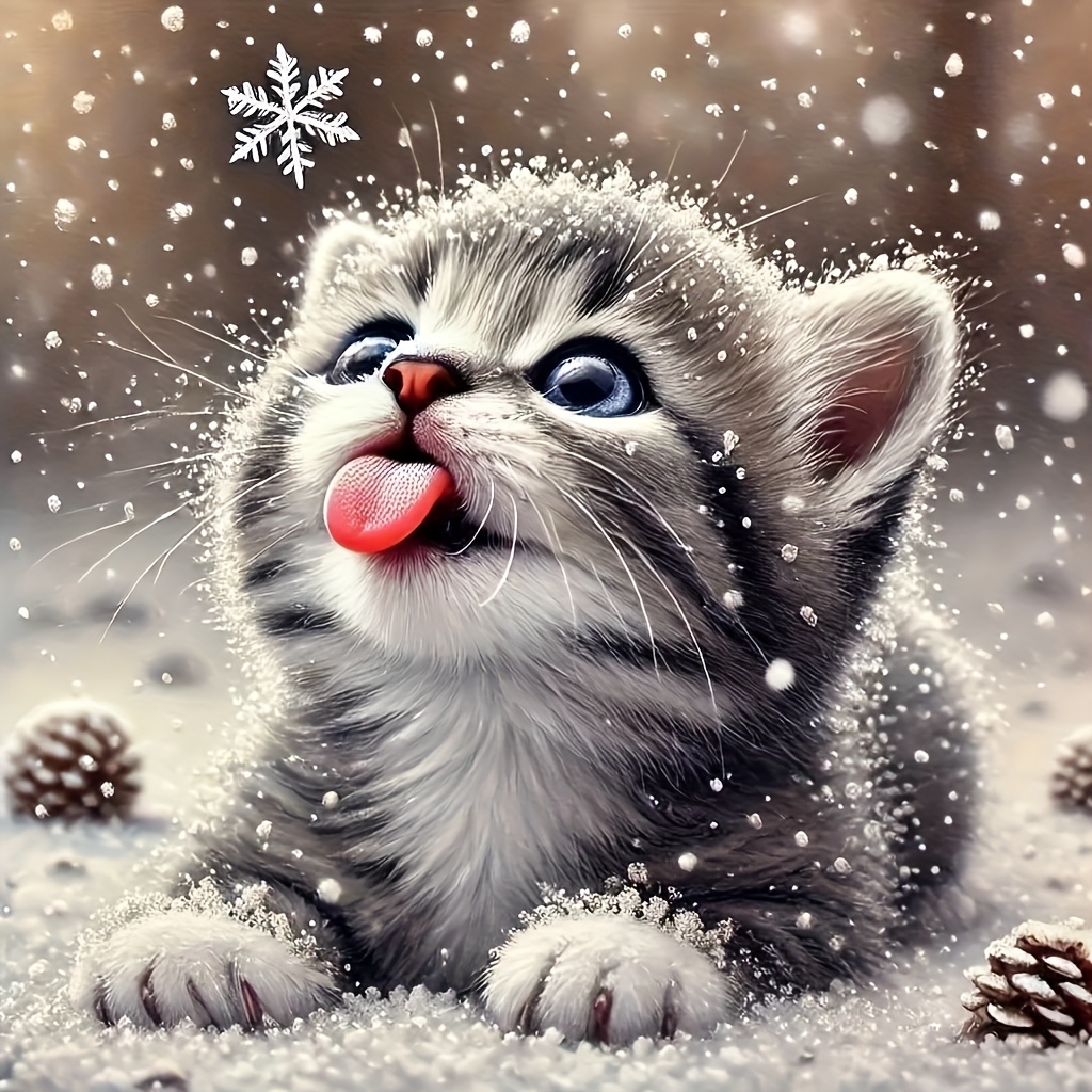 TEMU Diy 5d Diamond Painting Kit For Small-sized Adult Beginners. Christmas And Valentine's Day Snowflake Cat Design. Suitable For Wall Decoration In