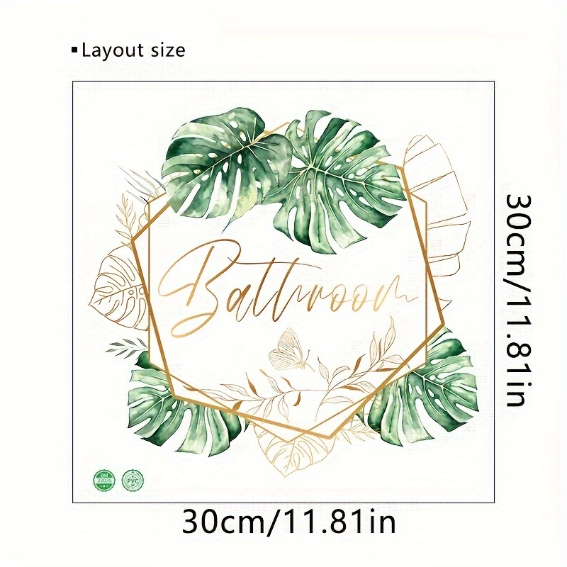 Image of 1pc Plant Geometric Graphics Home Bathroom Door Stickers, Door Stickers, Wall Stickers, And Stick, Easy To Clean, Home Decoration
