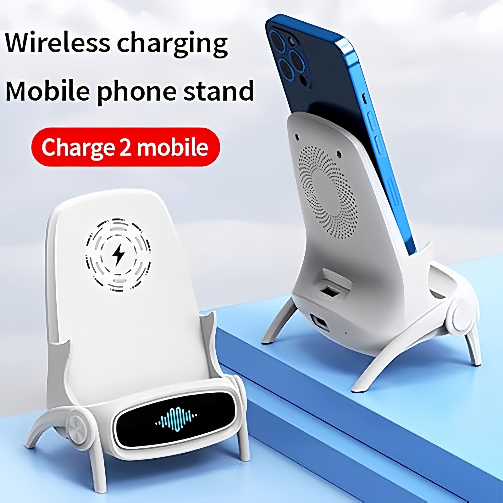 

Mini Chair Wireless Fast Charger, Multifunctional Phone Holder, 15w Wireless Fast Charging Station Sound Amplifier Phone Holder Stand Desktop Decoration, Without Battery