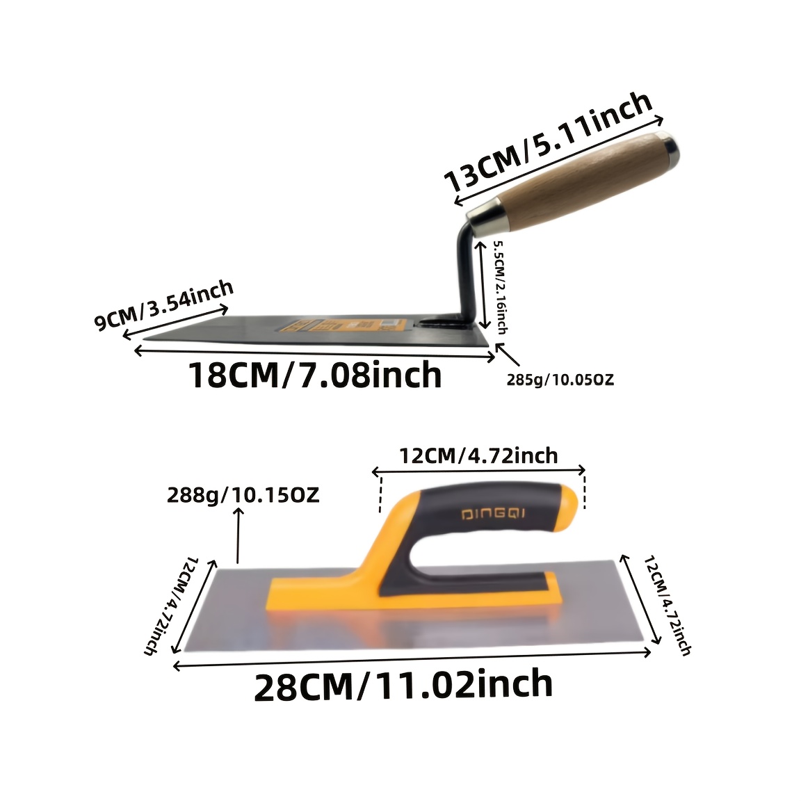 2pcs Heavy Duty Trowel Set For Concrete & Mortar Work, Installation, And Putty Application