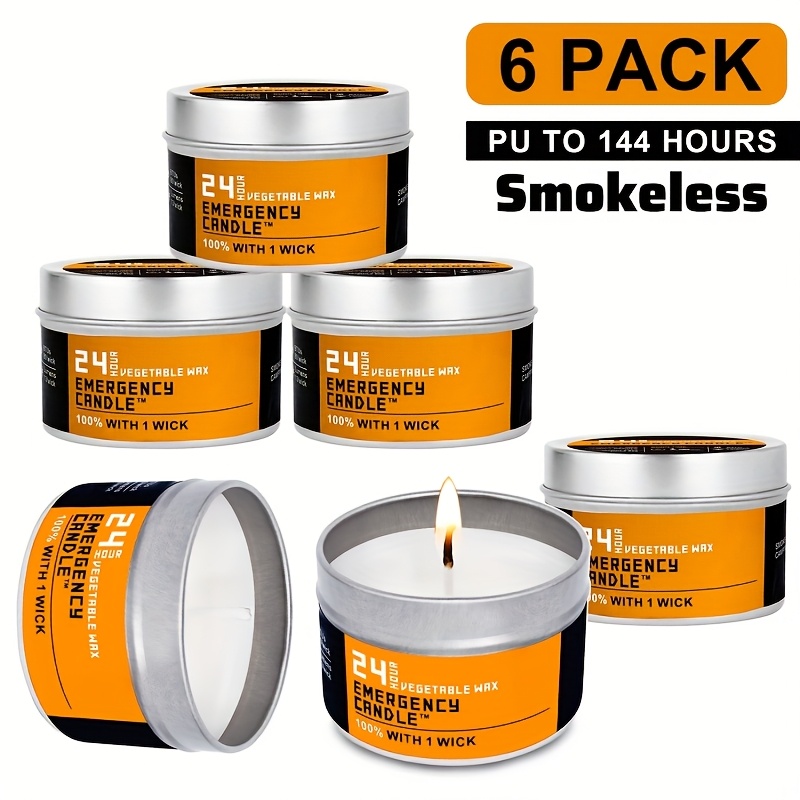 TEMU 6pcs Emergency Candle Bulk 24-hour Long-burning Survival Soy Candles For Power Outage Survival Camping Hunting Outdoor Activities