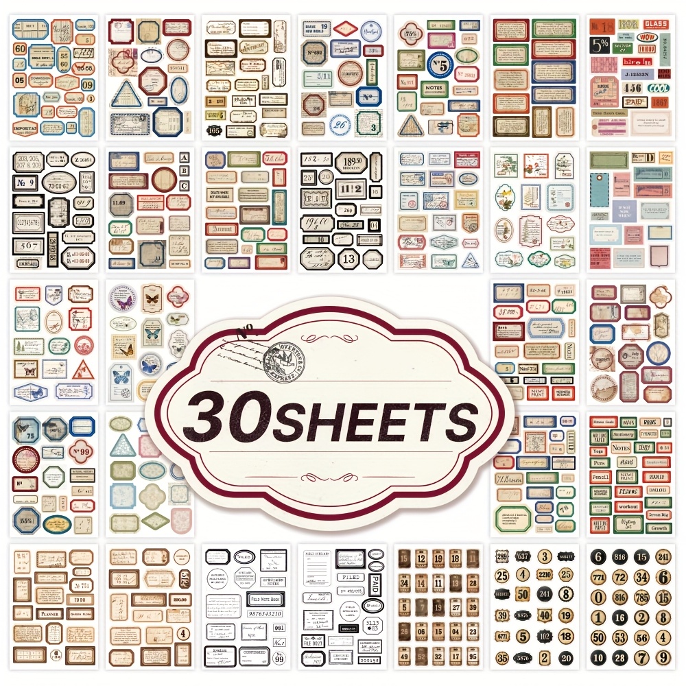 TEMU Vintage Sticker Book 500+ Pcs Tag Patterns Scrapbooking Sticker Aesthetic Decorative Stickers For Planning Creative Marking Crafts Journaling