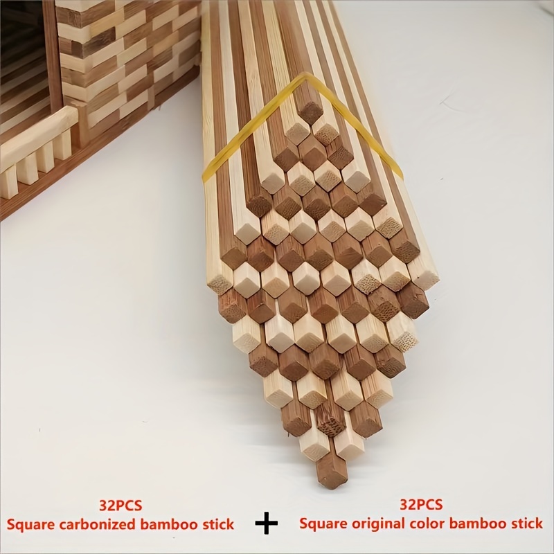 Image of 32pcs/64pcs 0.2×0.2×11.8 Inch Carbonized Plus Original Bamboo Sticks, Craft Sticks, Woodworking Supplies, Models, Craft Project Crafts, Square Bamboo Sticks For Craft Construction