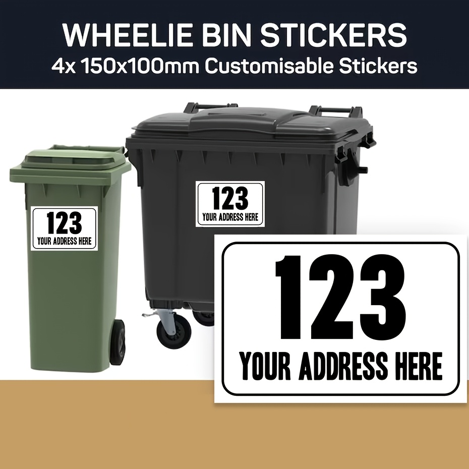 

4- Style Pvc Wheelie Bin Stickers, 150x100mm, Customizable Self-adhesive Decals For Trash Can, Bedroom, Living Room, Toilet Wall Decor, & Stick, Single Use