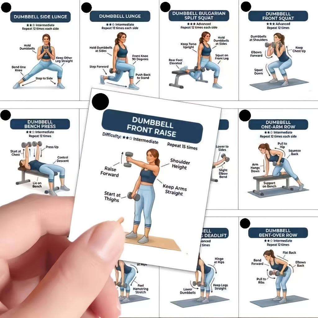 TEMU Home Dumbbell Training Card - Full Set Of Upper Body, Shoulder, Chest, Back, And Leg Exercises, Lightweight And Durable, Use
