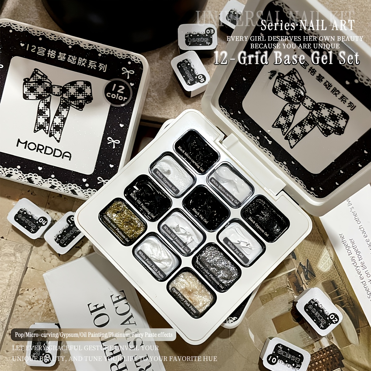 Image of Mordda12 Grid Series --- 2026 Gel Series 12 Grid Patting Gel Nail Set Led Wash-free Gel High Color Shiny