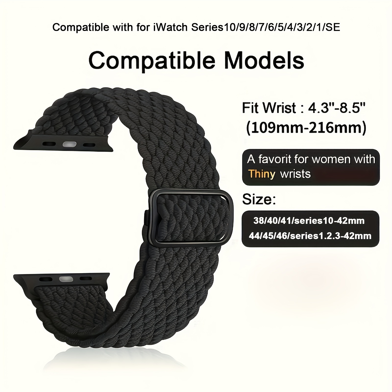 2-Pack Braided Nylon Watch Bands for Apple Watch - Adjustable Hook-and-Loop Closure, Durable & Comfortable Straps in Beige & White, Perfect for Casual Attire, Casual Wear Bands|Adjustable Strap|Durable Watch Band, for Apple Watch Accessories