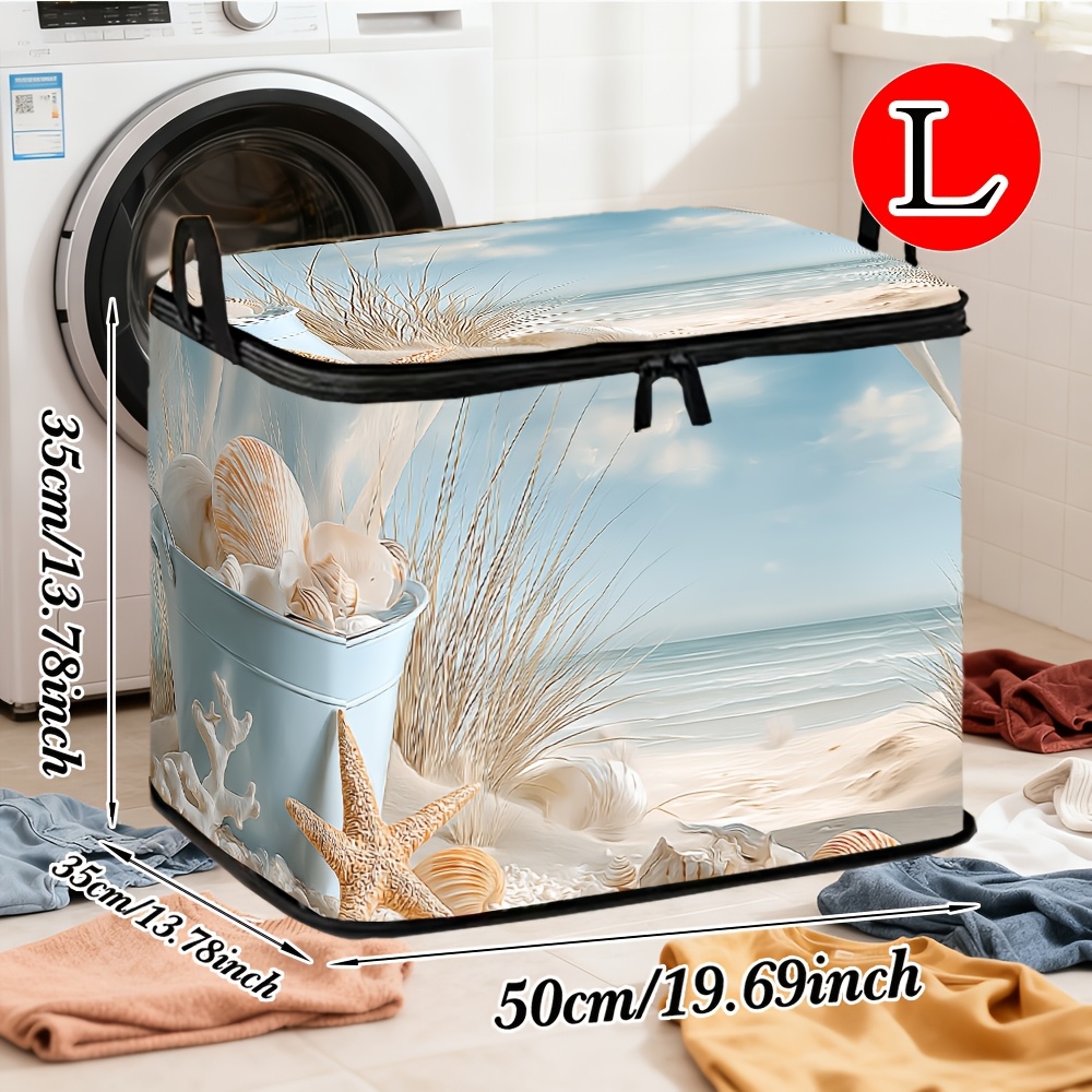 TEMU 1 Stück Große Kapazität Strand Muschel Aufbewahrungsbox mit Klappdeckel & Tragegriff - Küsten- Organizer für Innen-/Außenbereich, Langlebige Box