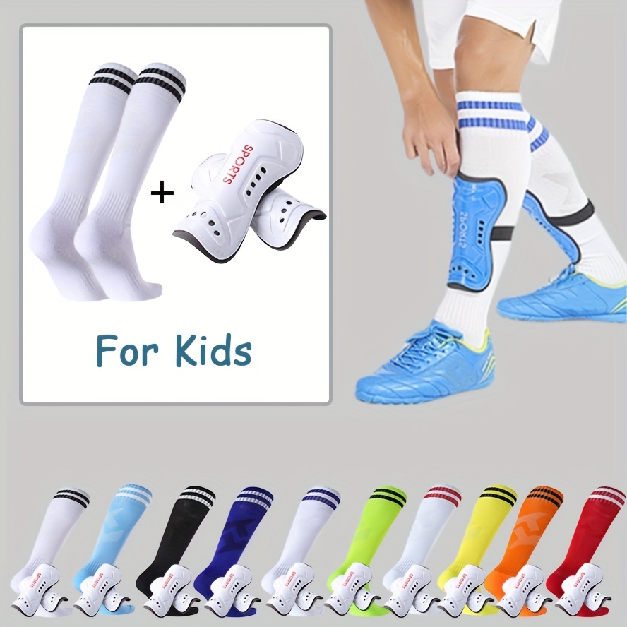 

2pcs Teenager's Striped Solid Knee High Socks & Knee Protective Pads Set, Comfy Casual Breathable Professional Football Sport Accessories