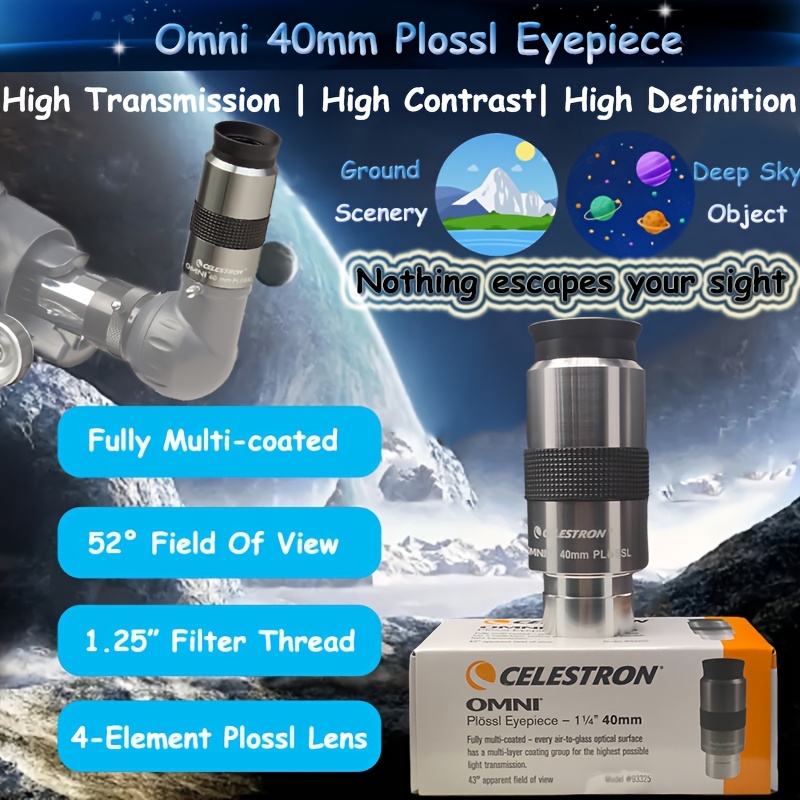    40mm plossl eyepiece 52 afov 4 element   high trans transmission coating matte aluminum   edges for   photography ground observation 0