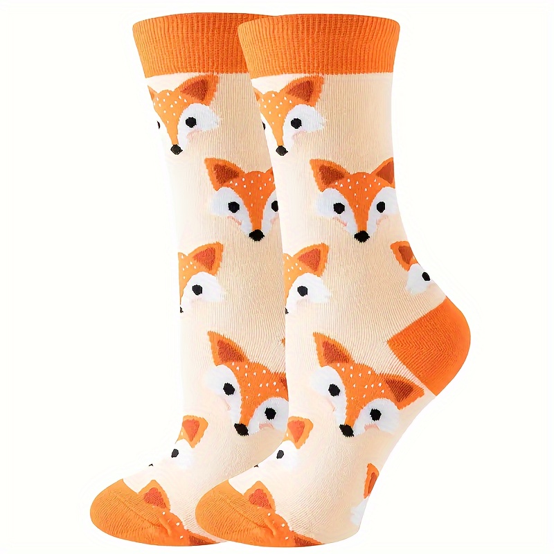 

Cartoon Fox Socks, Cute & Breathable Mid Tube Socks, Women's Stockings & Hosiery