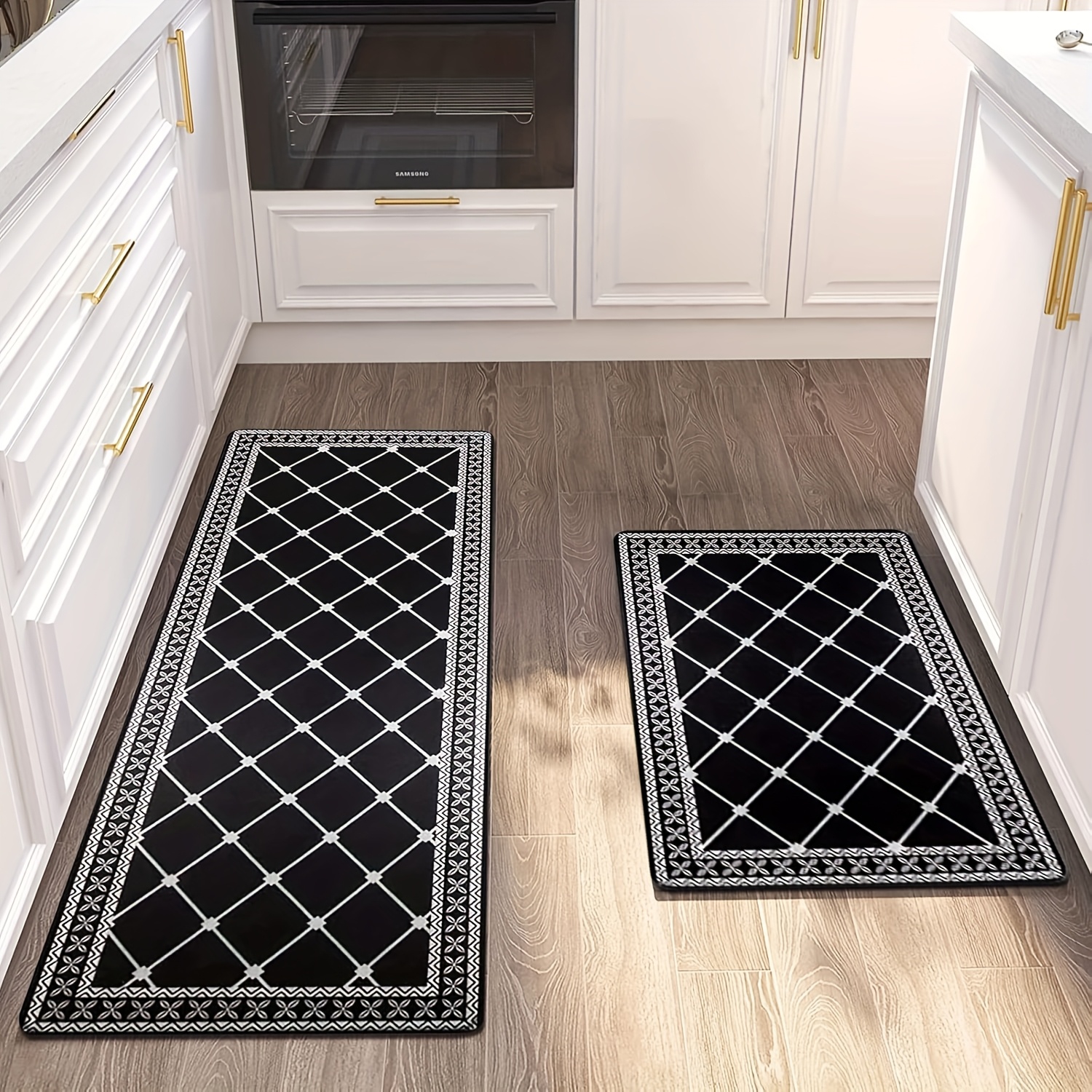 TEMU Anti Fatigue Kitchen Floor Mat Sets 2pcs Non-slip High Runner Mat Farmhouse Kitchen Rugs And Mats Standing Mat Cushioned Kitchen Floor Mats Pvc