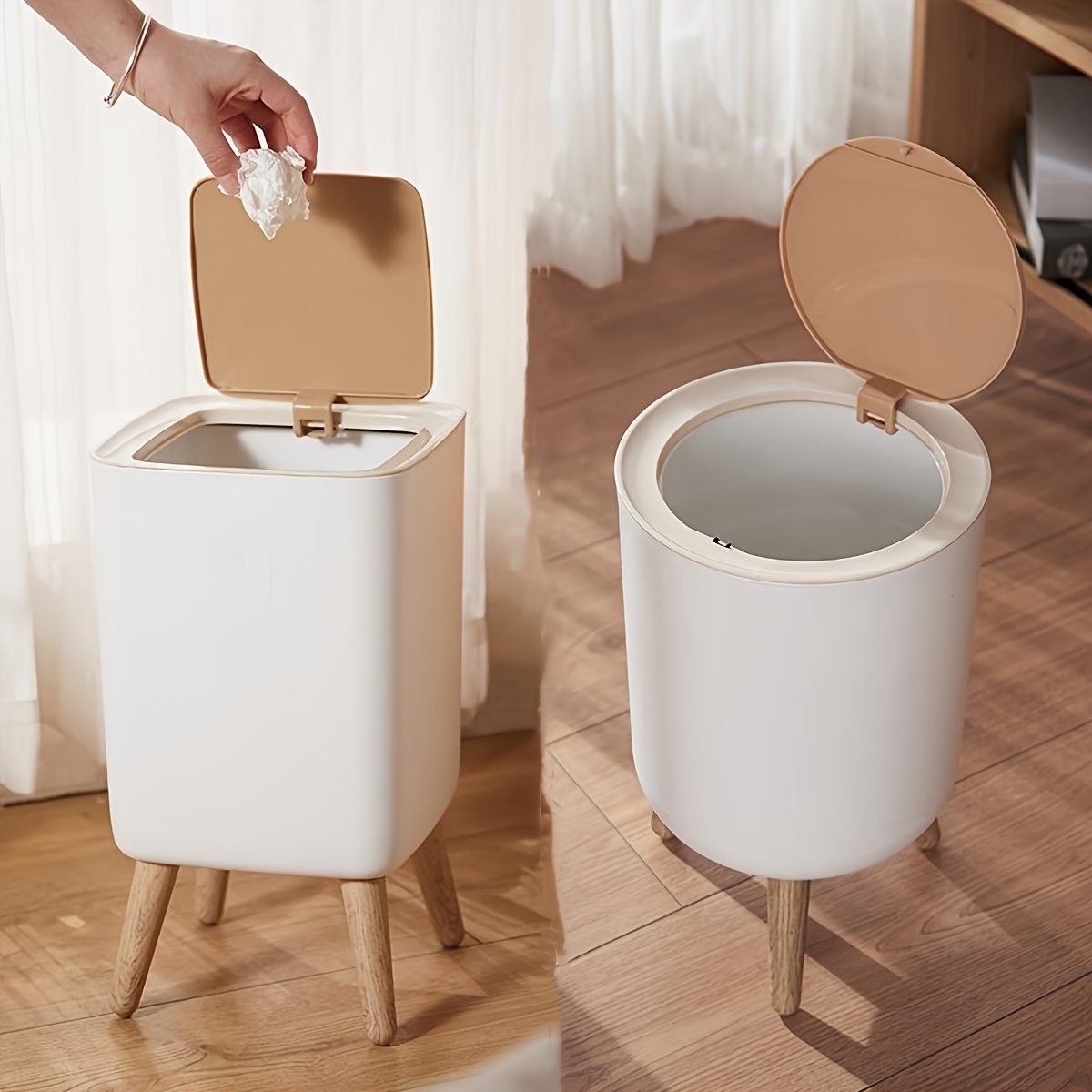 

1pc 2l/7l/10l Simple Trash Can, Fashion With Foot White Garbage Can, Paper Basket, Tabletop Garbage Bin With Lid For Living Room Bedroom Kitchen Bathroom Office,