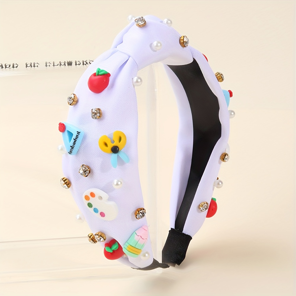 TEMU 1pc Cute Cartoon Pencil Ruler Design Headband, Polyester Non-woven Fabric Hair Hoop, Hair Accessory For Girls, Perfect Back To School Gift For Teens