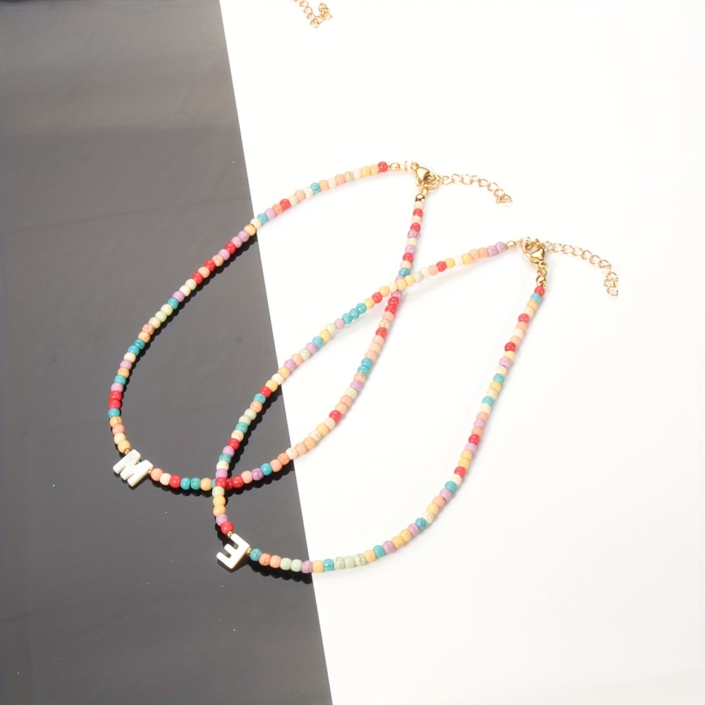 Bohemian Beaded Necklace with Turquoise Initial Pendant