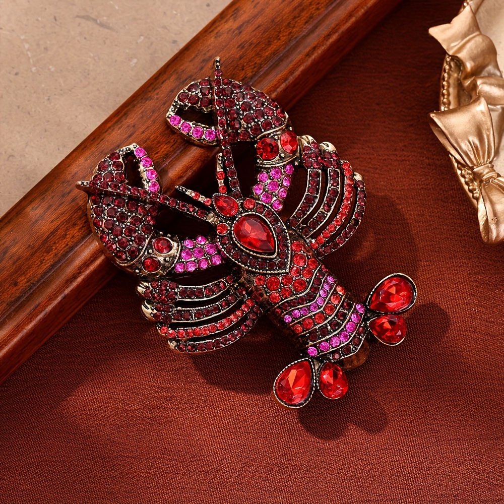 TEMU Enamel Lobster Brooch With Rhinestones, A Vintage And Unique Accessory Suitable For Halloween, Christmas, And New Year Gifts, Worn On Hats Or