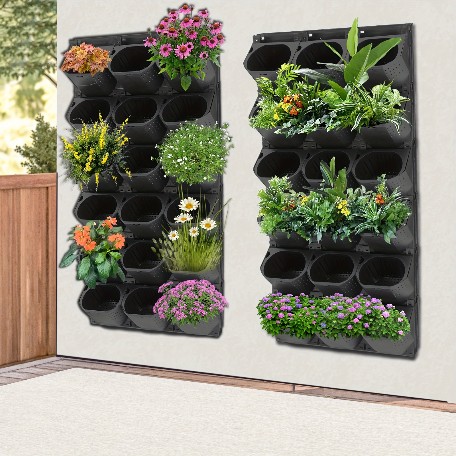 36-pot Vertical Wall Planter, Wall-mounted Flower Pot Holder, 180lbs Capacity & Self-watering Design - Modular Pp Planters For Indoor/outdoor Black (20.35lbs, Easy Stacking)