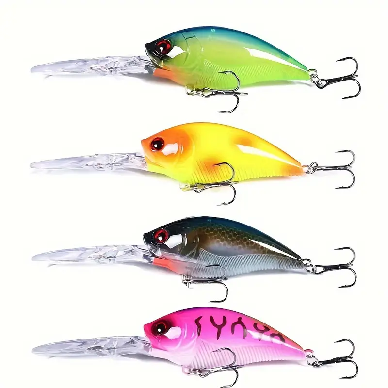 4pcs/set Bionic Crankbait With Treble Hook, Topwater Artificial Hard Bait  For Bass Trout, Fishing Tackle For Freshwater Saltwater