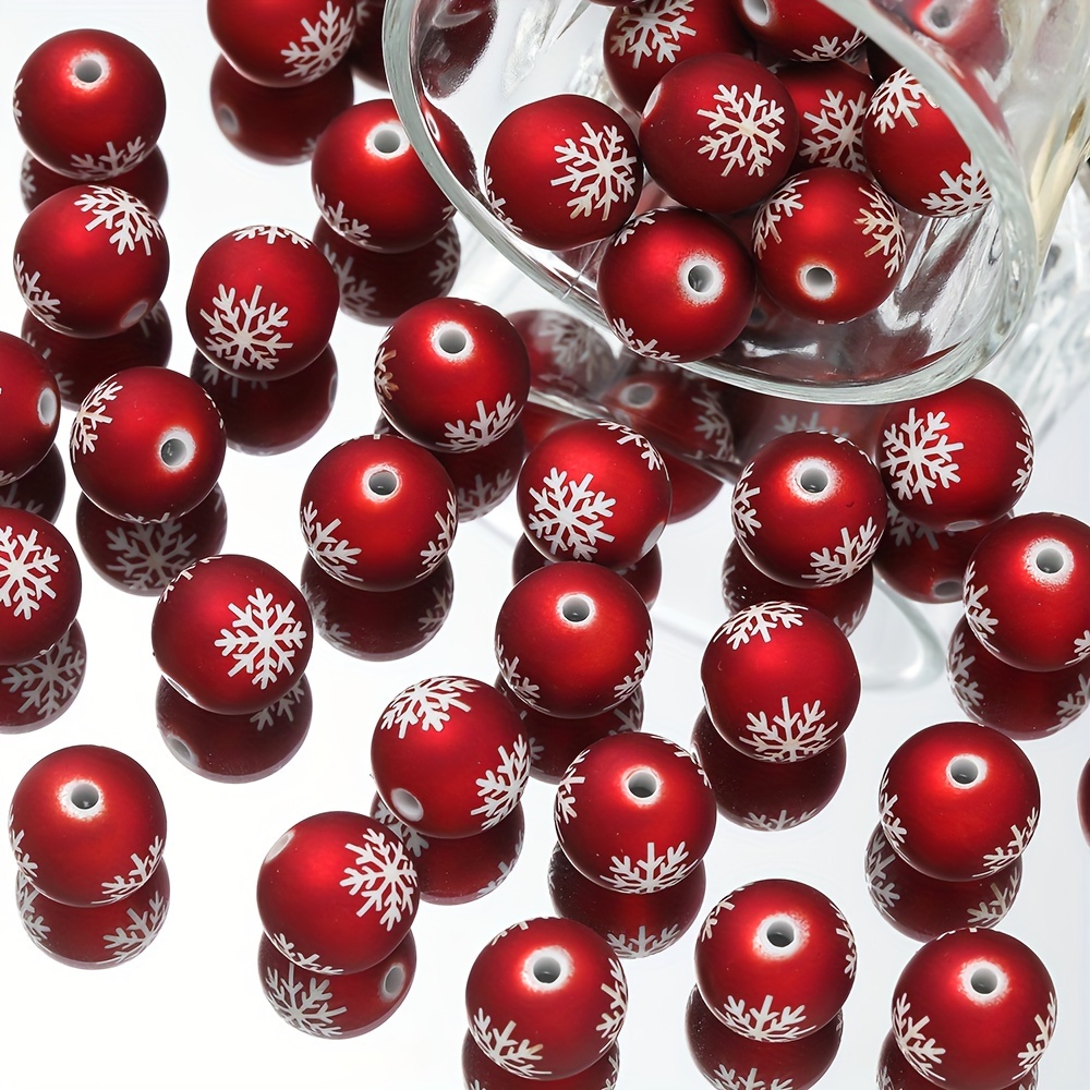 Image of Set Of 10pcs Of 16mm Acrylic Beads Designed As Christmas Snowflakes, Perfect For Use As Spacer Beads In Bracelets And Necklaces For Jewelry Crafting
