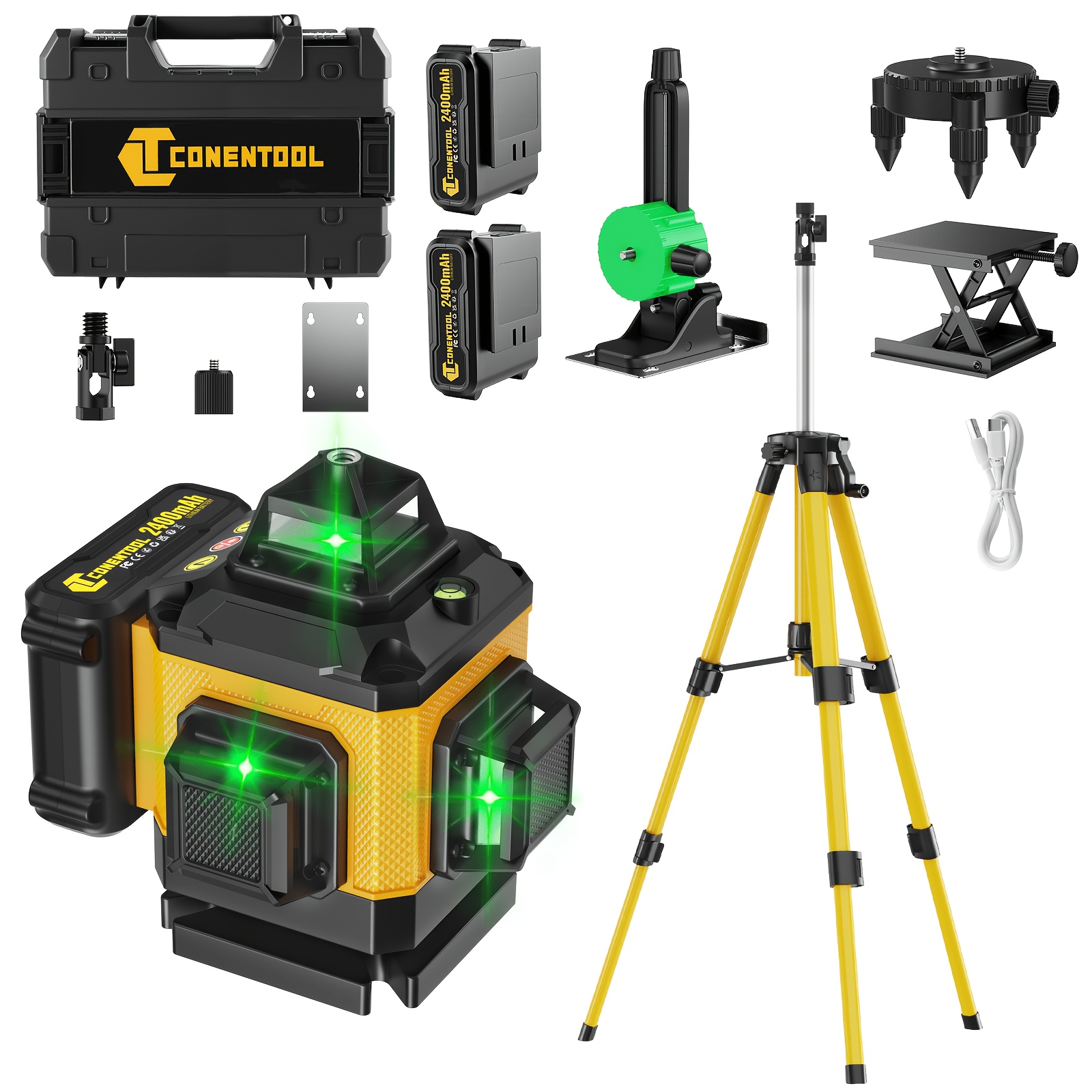 laser   self leveling green line 4d 16 lines laser leveler tool cross laser with platform wall mount bracket   plate carrying   batteries set