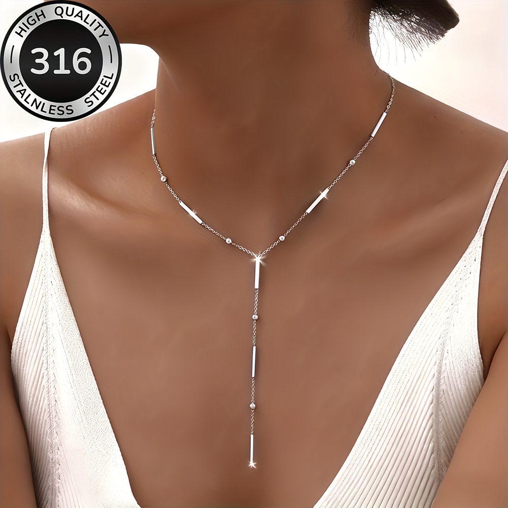 TEMU High-quality Stainless Steel Golden Necklace, Anti-fade, Simple And Elegant, Fashionable Women's Long Necklaces For Daily Wear Or Parties,