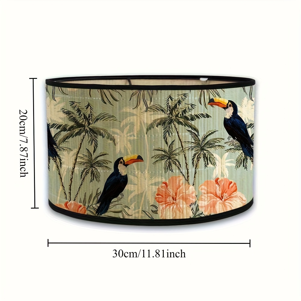 Abat-jour Tambour En Bambou Imprimé Fleur – Style Vintage Pour Lampe De Table Ou Lampadaire