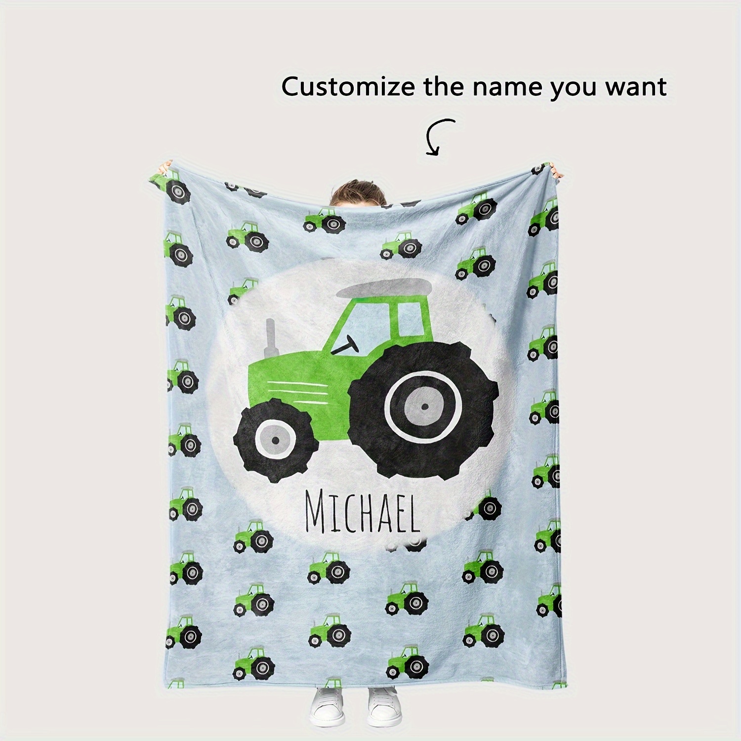 

Customizable Tractor-themed Blanket With Name Personalization - Perfect For All Seasons