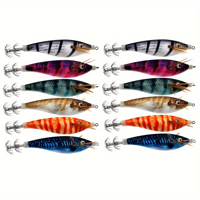 

12pcs Squid Jig Fishing Lures, Abs Plastic Squid Hook Baits, 10cm/3.94in, 10g, Colors For Saltwater Fishing