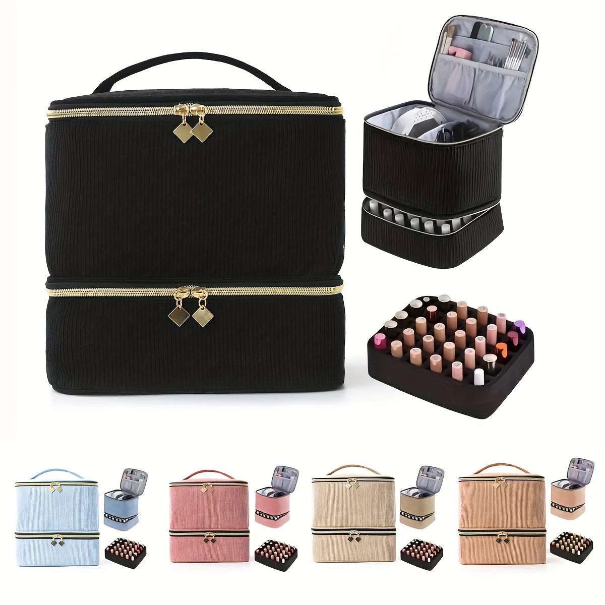 stylish and high quality flannel soft material intelligent multi layer   storage for 30 nail polishes and manicure tools multifunctional makeup bag nail polish organizer box designed specifically for travel beauty salons and home use by nail technicians and gift  