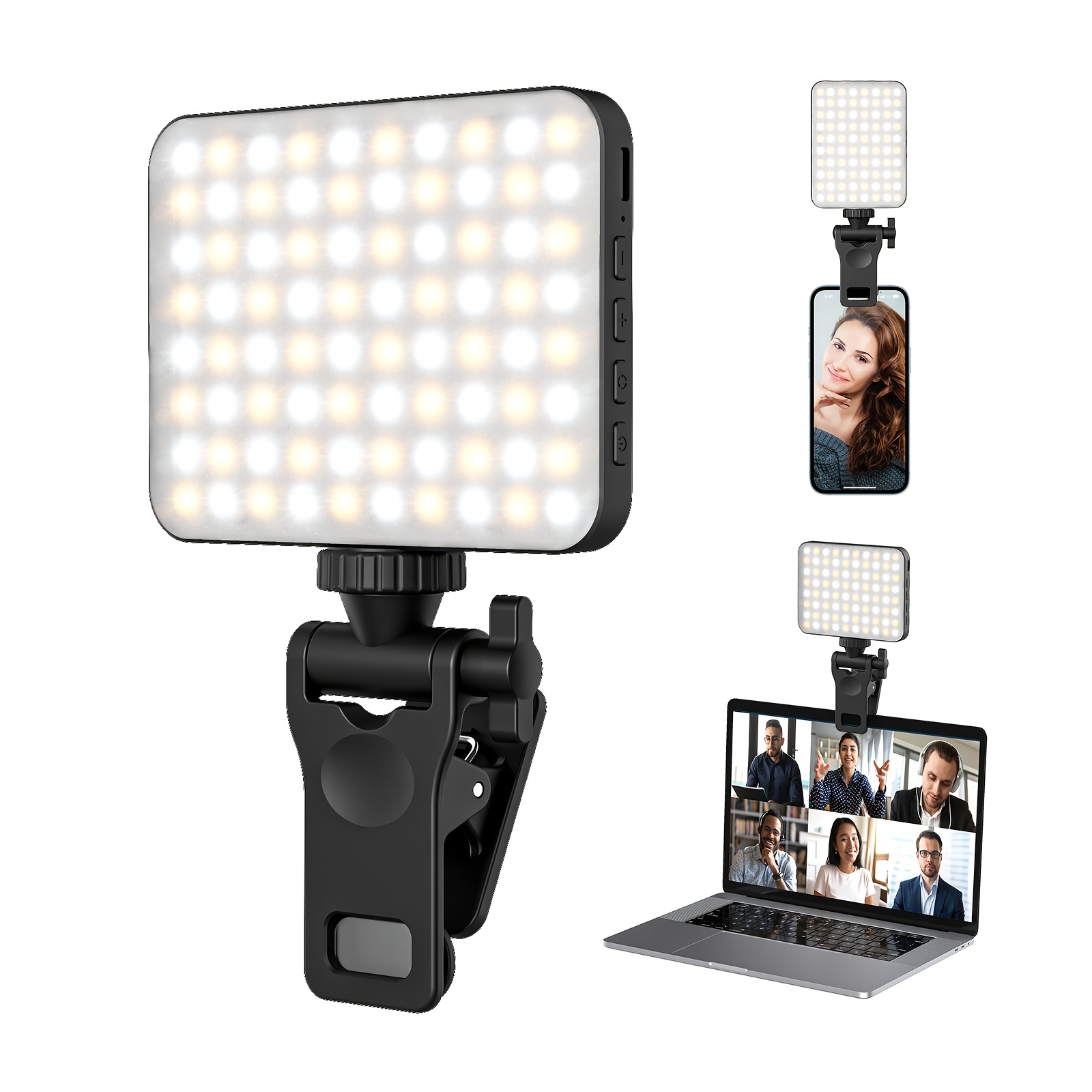 TEMU Rechargeable Portable Clip-on Selfie Light Compatible For Iphone With Clip-on Light For Smartphones, 3 Color & 10 Brightness Levels, - Led For