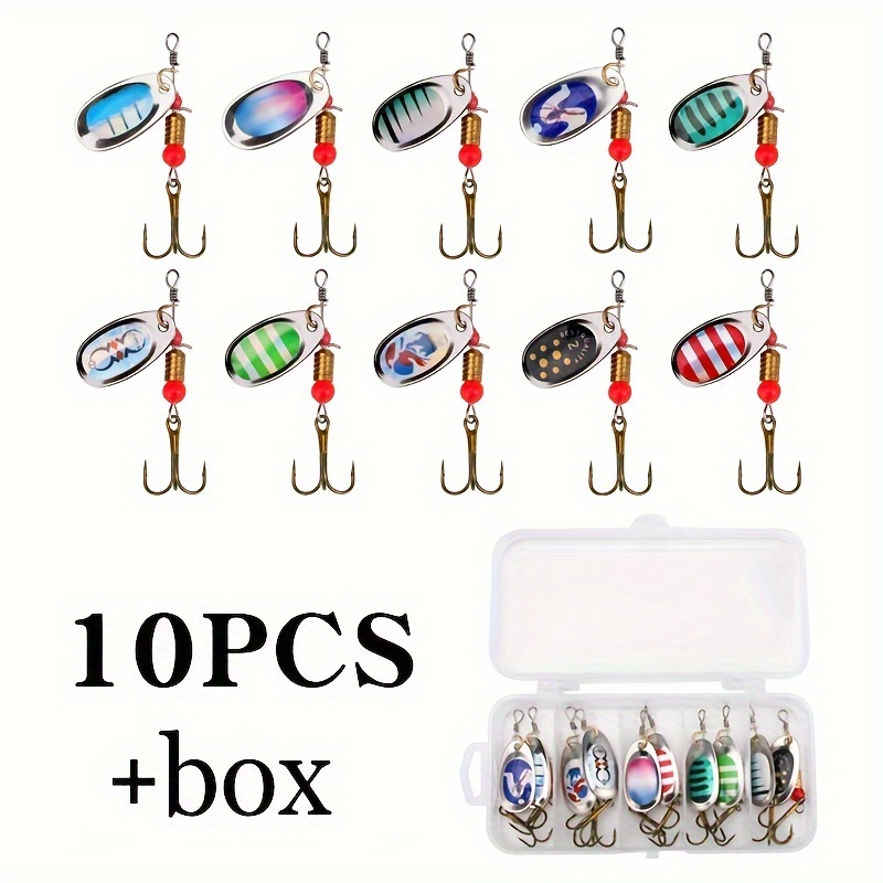 

10pcs/set Fishing Spinner Lures, Metal Spoon Lure With Hook For Trout Carp, Fishing Accessories