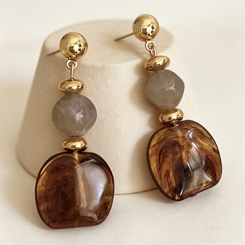 Women's Vintage Smudged Acrylic Beaded Pendant Earrings