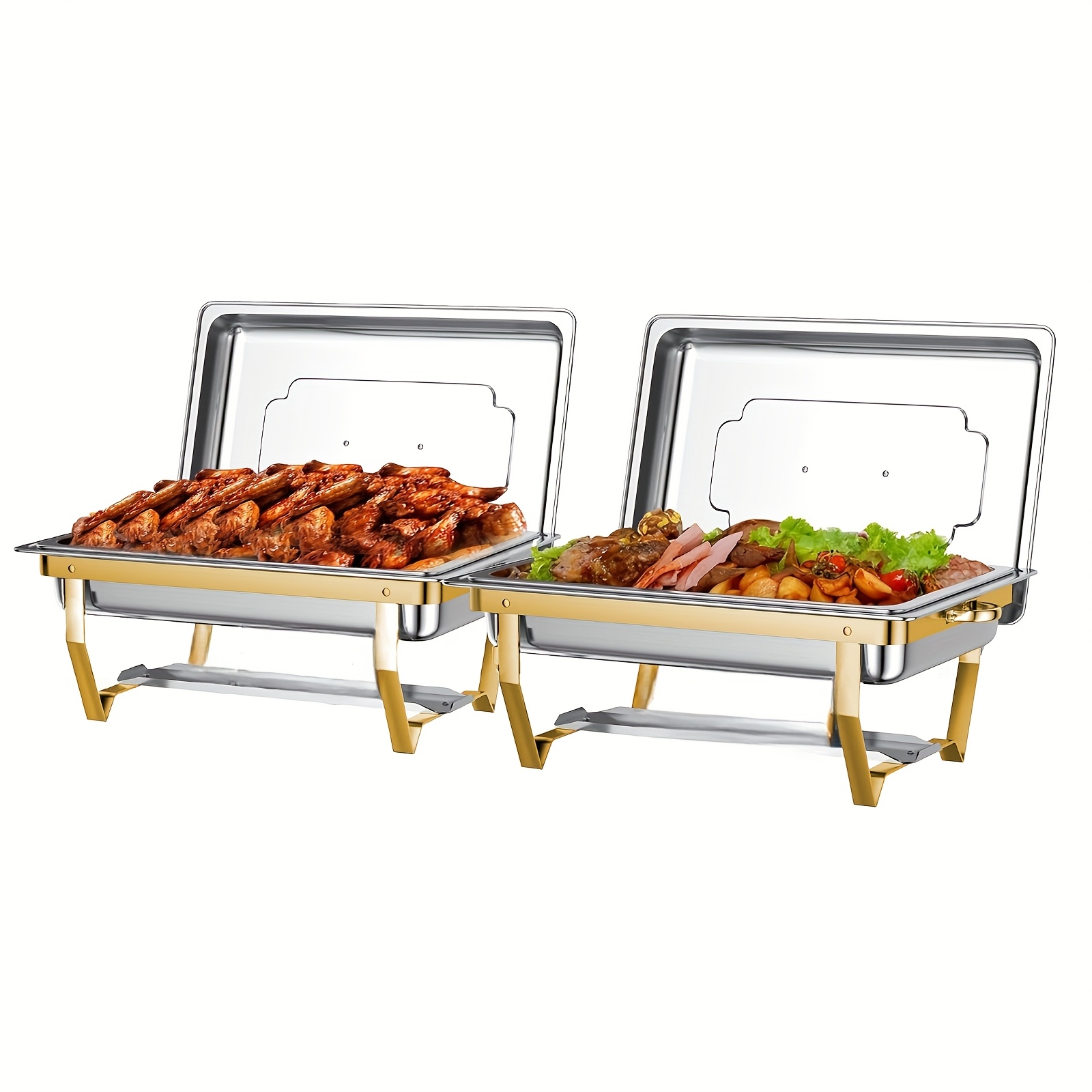 TEMU Chafing Dishes For Buffet 2/4 Pack 2/4pan, 9qt [elegant Golden And Silvery Colors] Stainless Steel Chafing Dish Buffet Set [sturdy And ] Chafers