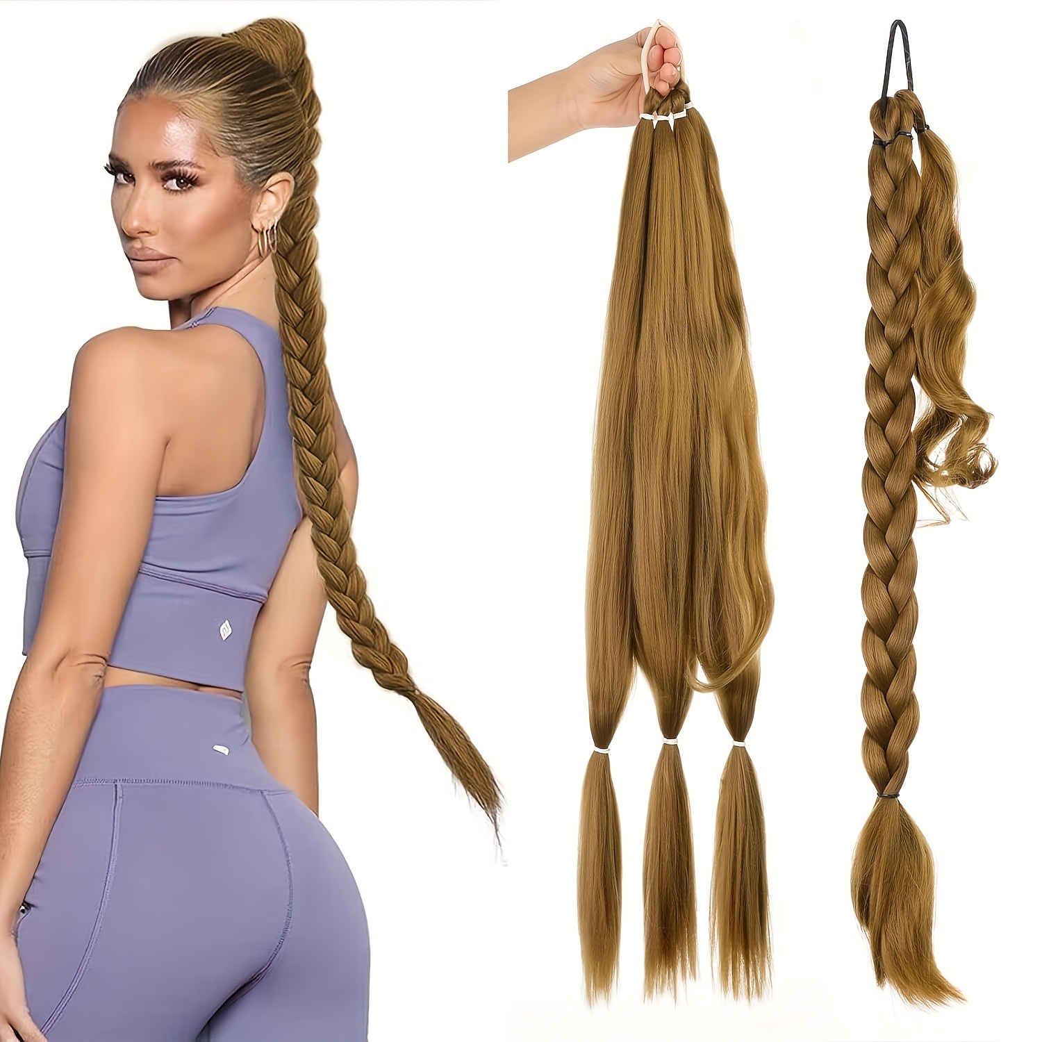 long braided ponytail extension with hair tie straight wrap around hair extensions ponytail   synthetic hair piece for women 32 inch 0