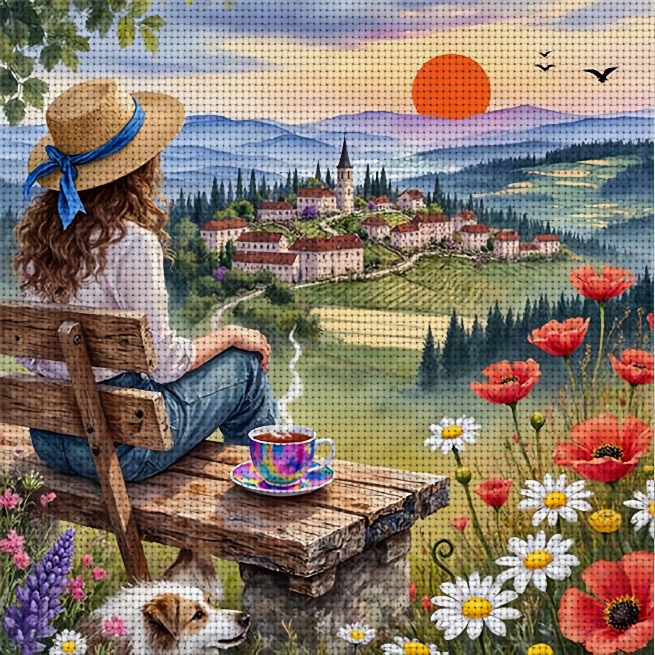 TEMU 1pc Printed Diy Stitch Kit, Frameless, "woman Sitting " Pattern, Perfect For Beginners' Relaxing Crafting Time, Experience The Full Process From