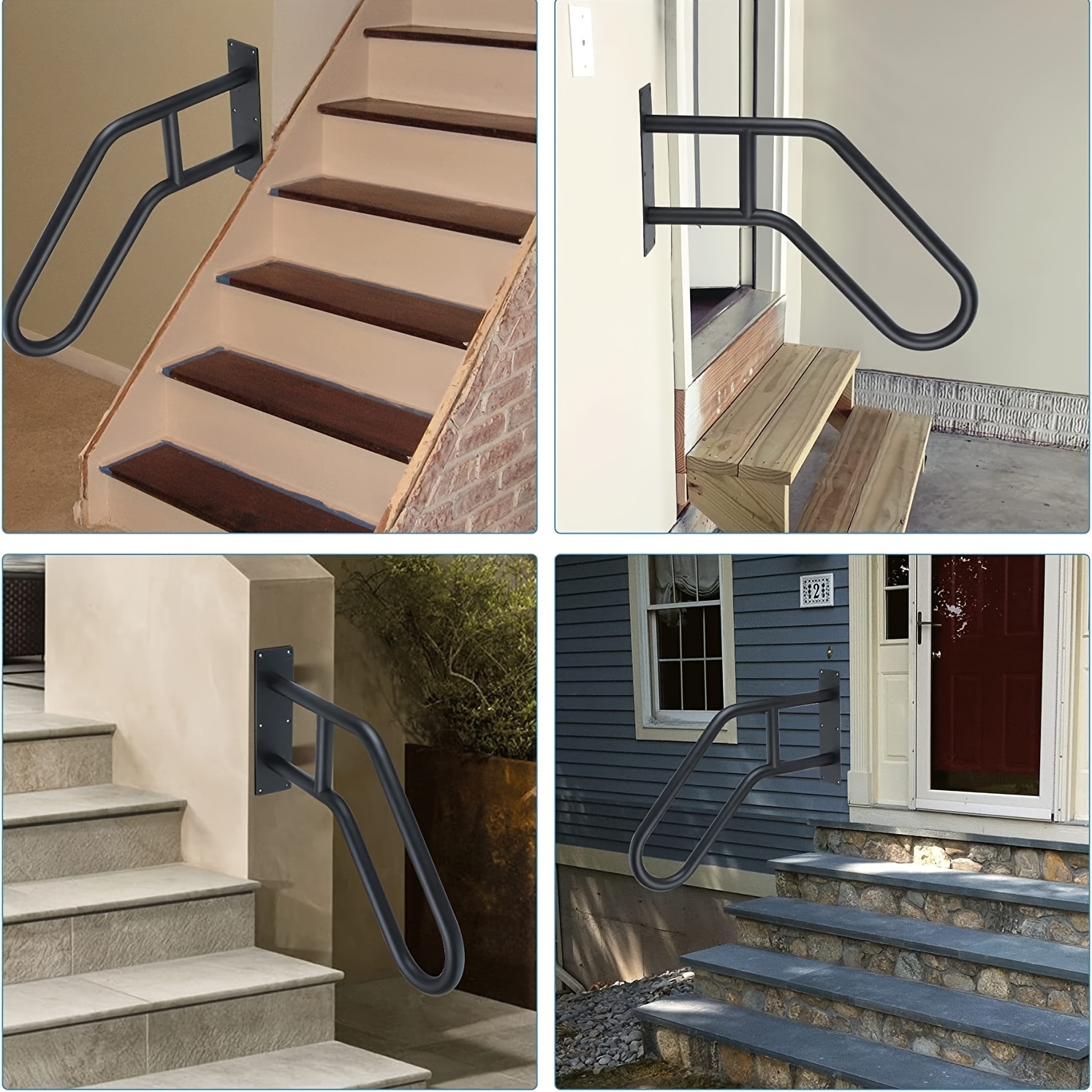 SPACEEUP Rampe D'escalier D'extérieur Pour 1 à 5 Marches De Transition Pour Marches Exterieures Main Courante En Fer Forge Main Courante Flexible En Hauteur Avec Kit Dinstallation Noir Mat