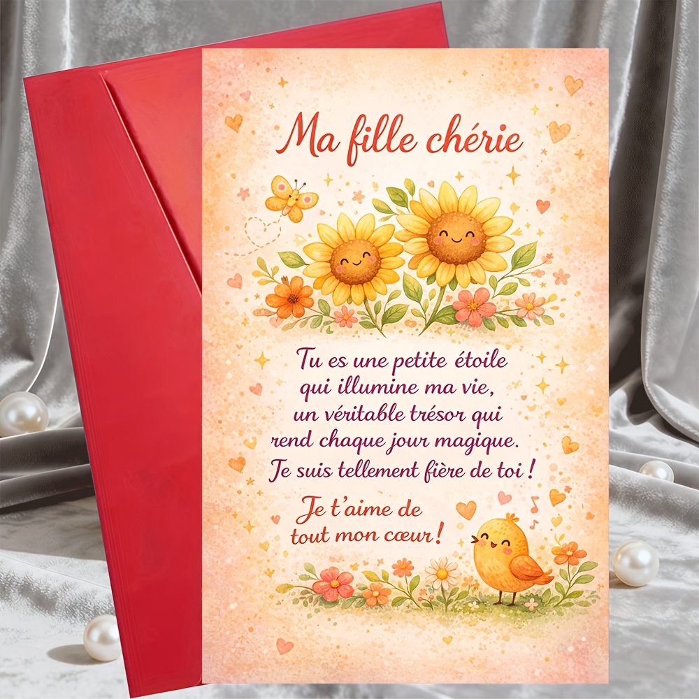 TEMU Carte de vœux et 1 enveloppe Fille pour anniversaire, de diplôme ou que... de maman ou de papa. Joli de cœur. Fier de toi. Design de style