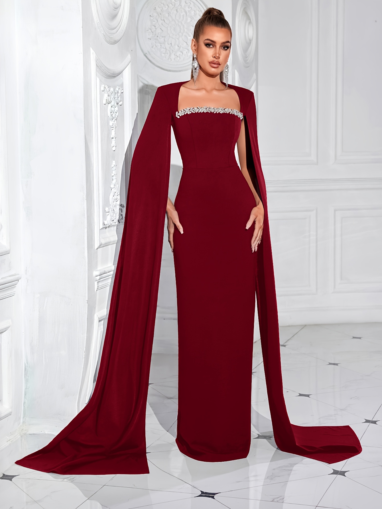 long straight dress for ladies straight shoulder double ribbon strap top high waist